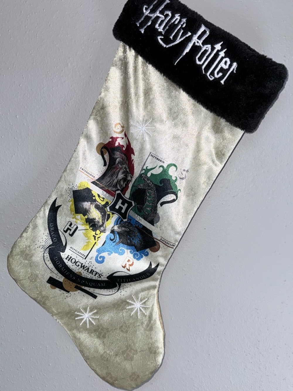 Warner Bros. Black and Gold Harry Potter Hogwarts Crest Holiday Stocking
